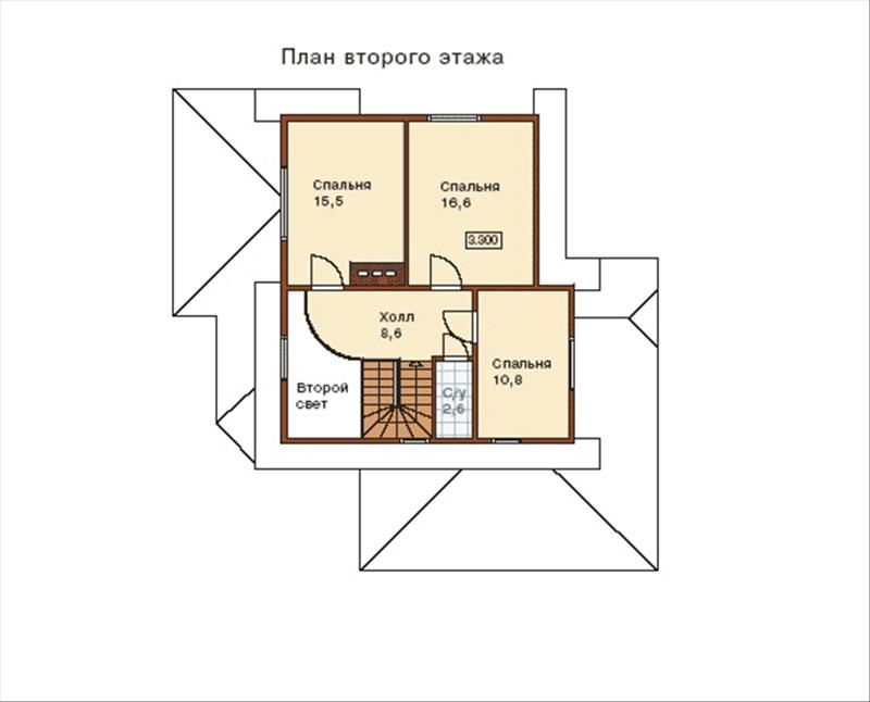 План 2 этажа теплого дома из бруса 9 на 9