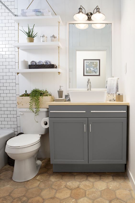 Bathroom above toilet hanging shelves