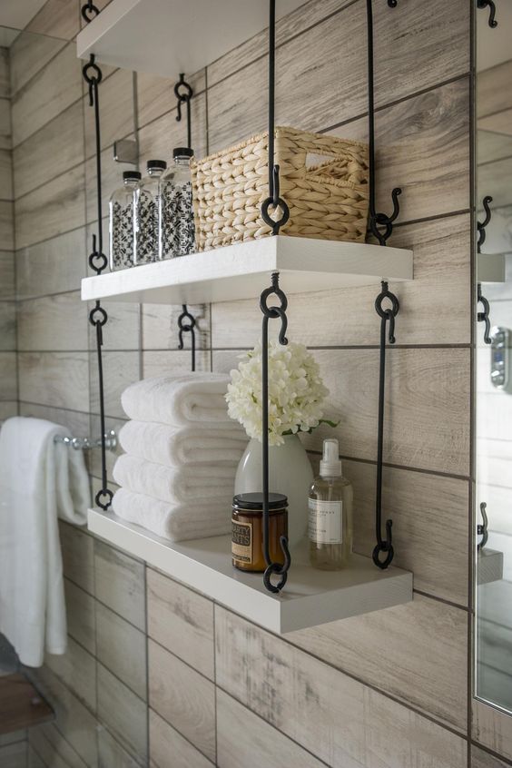 Industrial Hanging Shelves in Bathroom