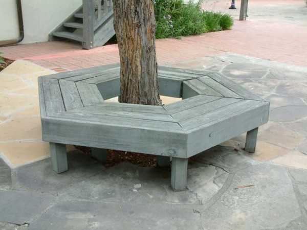 Шестиугольная скамья вокруг дерева - фото 02