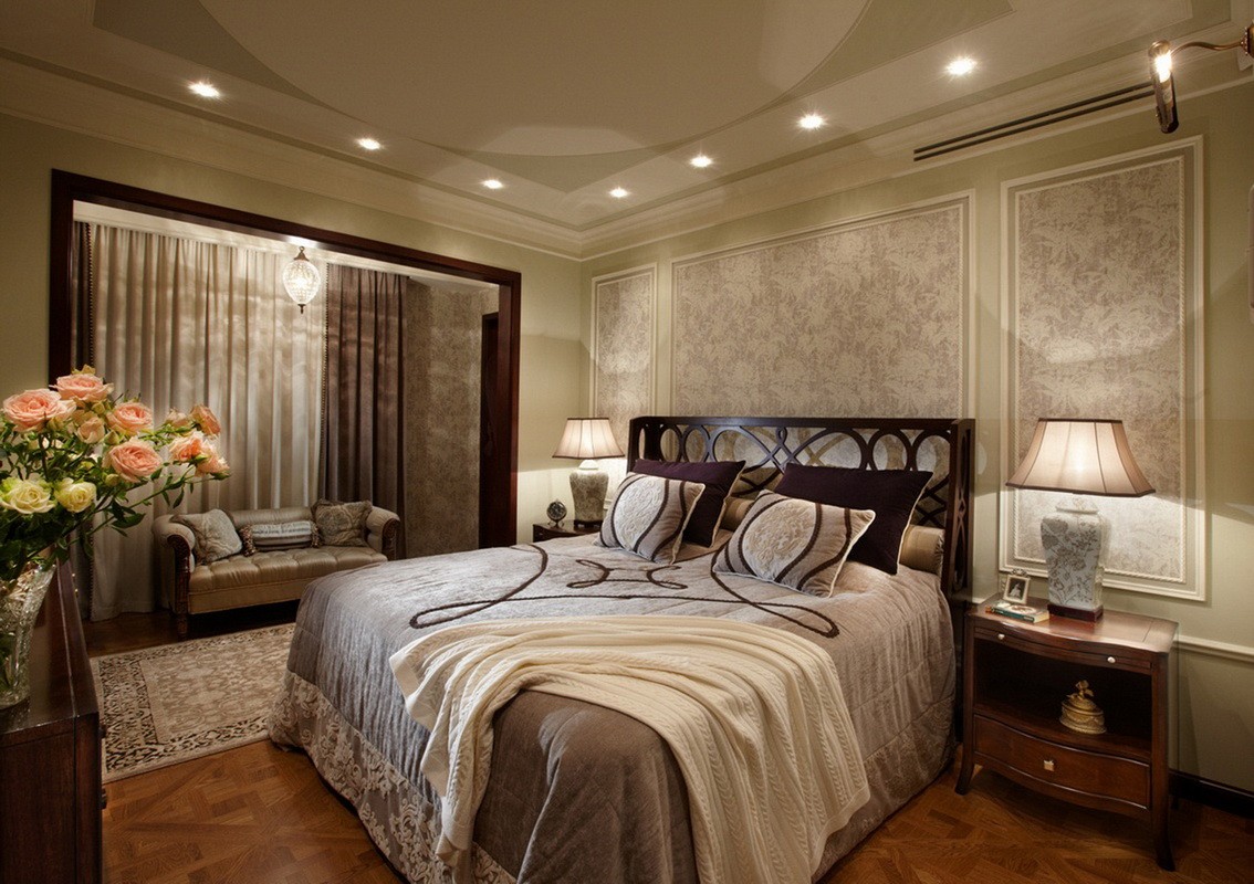 роскошный дизайн спальни с балконом