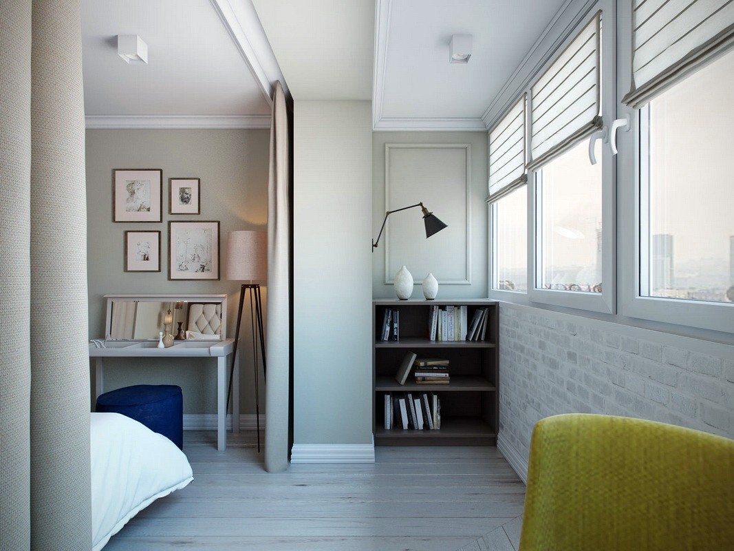 скандинавский дизайн спальни с балконом