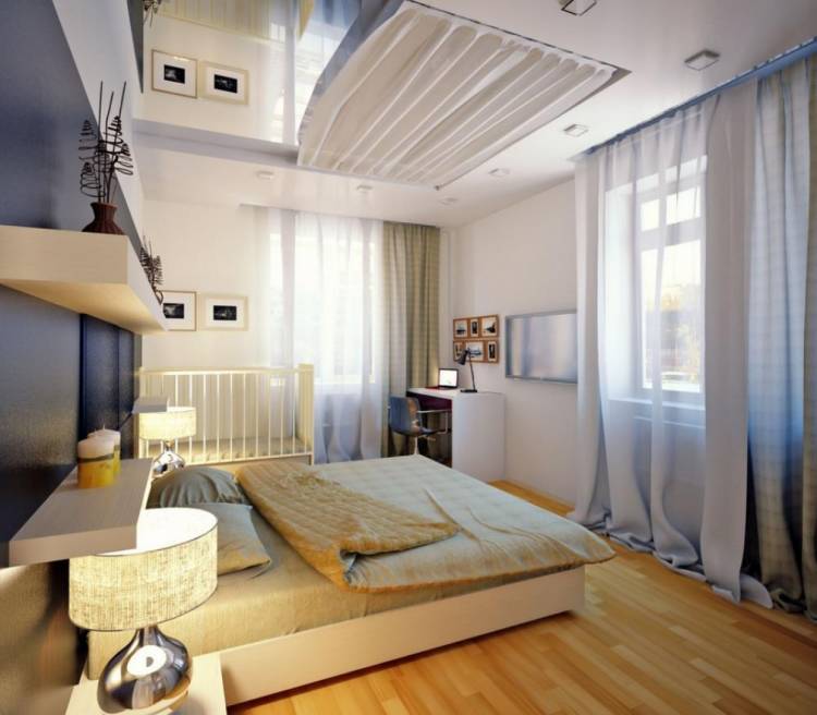 спальня с двумя окнами дизайн
