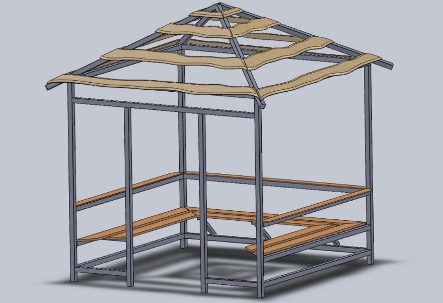 3D-проект квадратной беседки с четырехскатной крышей