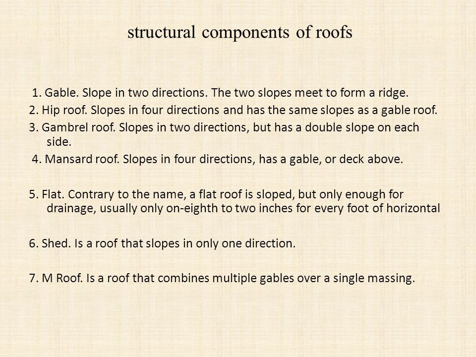structural components of roofs 1. Gable. Slope in two directions.