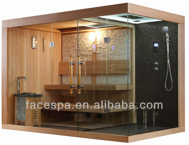 Prefabricated wooden house gazebo with Outdoor Sauna Room steam shower FS-LT06