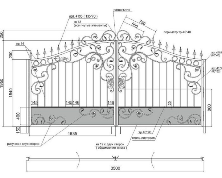Эскиз кованых ворот в натуральную величину