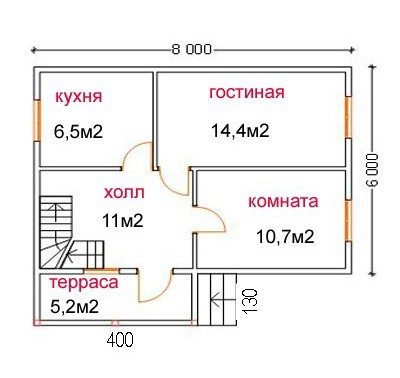 Проект дома 6х8 из пеноблоков с террасой