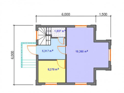Проектный план дома из пеноблоков 6 на 6м
