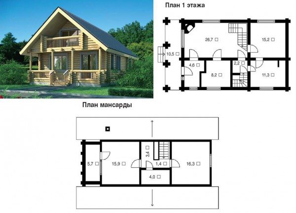 Типичный проект дома с мансардой из пеноблоков, отделанный сайдингом