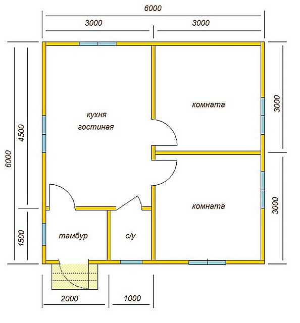  План дома 6 × 6 метров